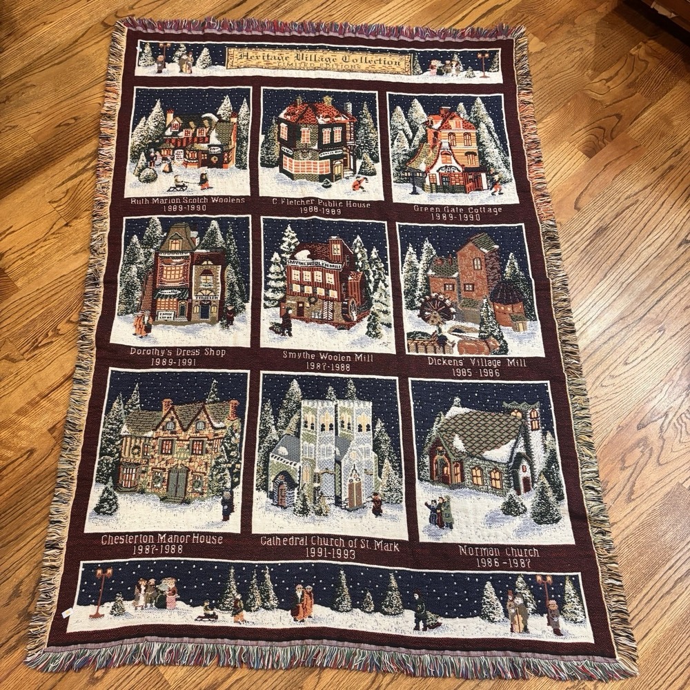 Vintage Department 56 Heritage Village Collection Christmas‎ Tapestry Throw